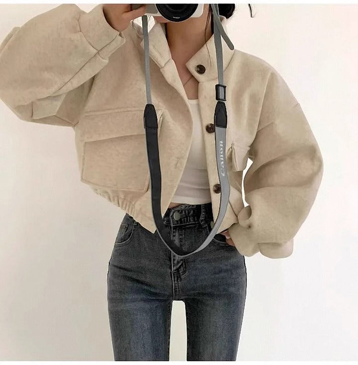 Drune | Kurze graue Wolljacke für Frauen Mauwi