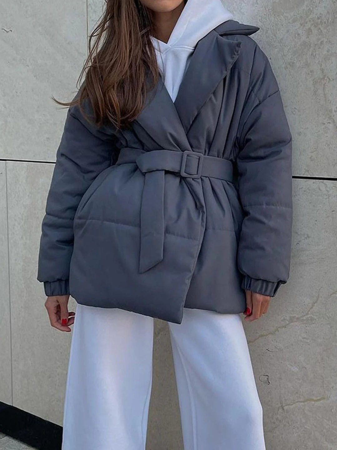 Drune | Gürteltaschen Pufferjacke Wickel Front Stepp Wintermantel