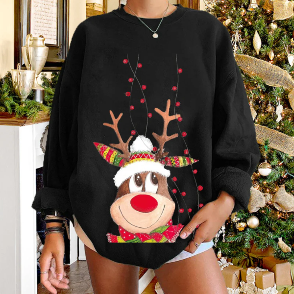 Drune | Pullover Sweatshirt - Lässige Passform - Weiches Strickmaterial - Rentiergrafik - Gerippter Saum