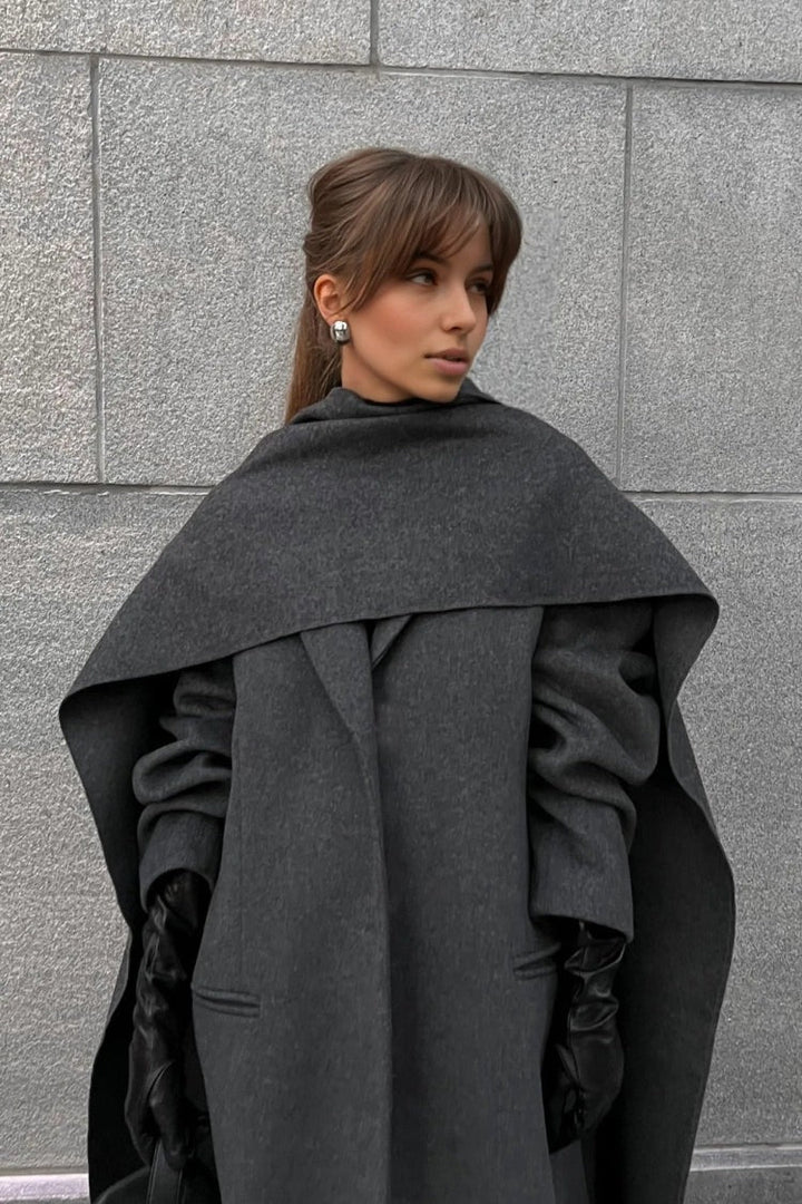 Drune | Lange Cape Mantel Eleganter Hoher Kragen Übermantel