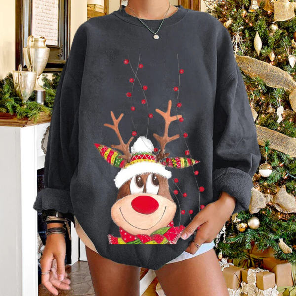 Drune | Pullover Sweatshirt - Lockere Passform - Weiches Strick - Rentier Weihnachtsdesign