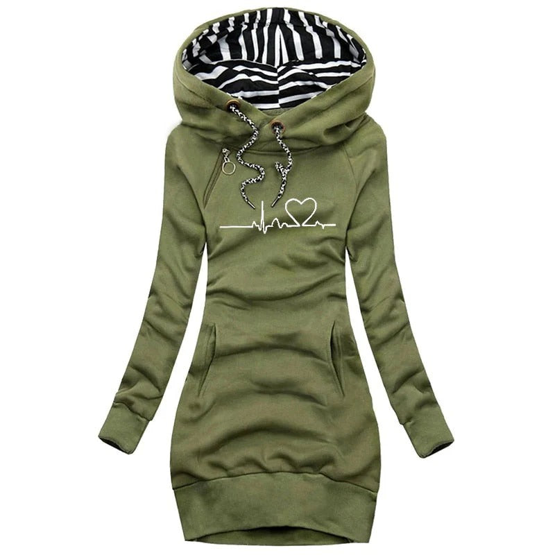 Drune | Kapuzenpullover Kleid Slim Fit Baumwollmischung Bedrucktes Design Lässiger Stil