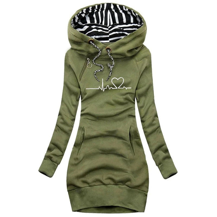 Drune | Kapuzenpullover Kleid Slim Fit Baumwollmischung Bedrucktes Design Lässiger Stil