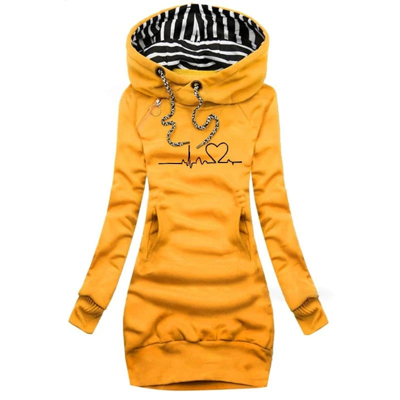 Drune | Kapuzenpullover Kleid Slim Fit Baumwollmischung Bedrucktes Design Lässiger Stil