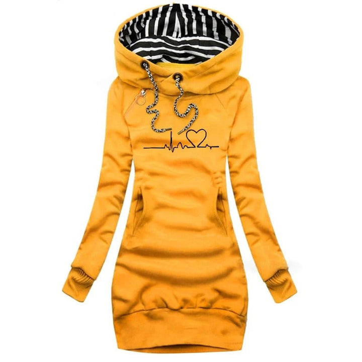 Drune | Kapuzenpullover Kleid Slim Fit Baumwollmischung Bedrucktes Design Lässiger Stil