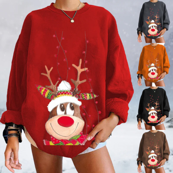 Drune | Pullover Sweatshirt - Lockere Passform - Weiches Strick - Rentier Weihnachtsdesign