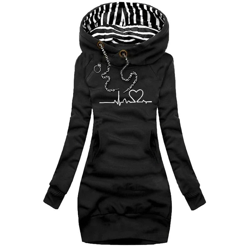 Drune | Kapuzenpullover Kleid Slim Fit Baumwollmischung Bedrucktes Design Lässiger Stil