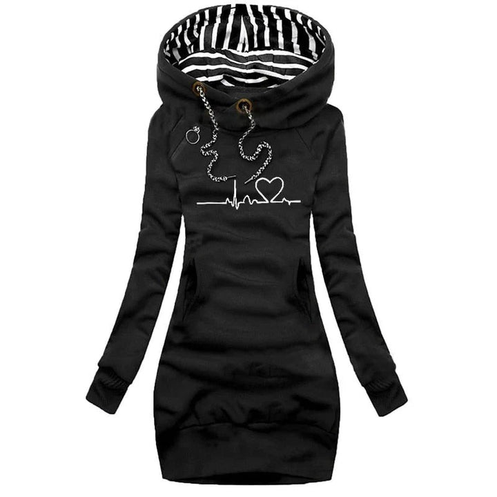 Drune | Kapuzenpullover Kleid Slim Fit Baumwollmischung Bedrucktes Design Lässiger Stil