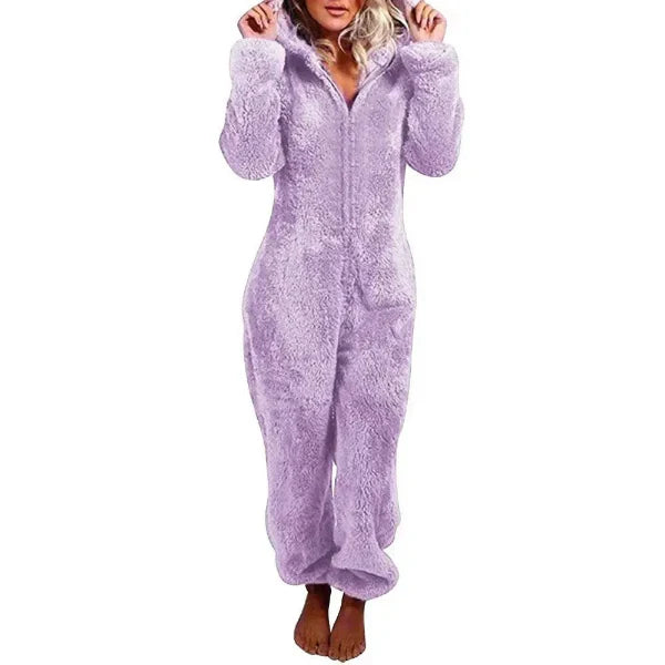 Drune | Damen Teddy Fleece Overall mit Kapuze