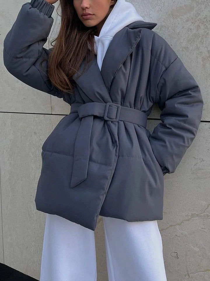 Drune | Gürteltaschen Pufferjacke Wickel Front Stepp Wintermantel