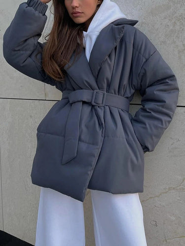 Drune | Gürteltaschen Pufferjacke Wickel Front Stepp Wintermantel