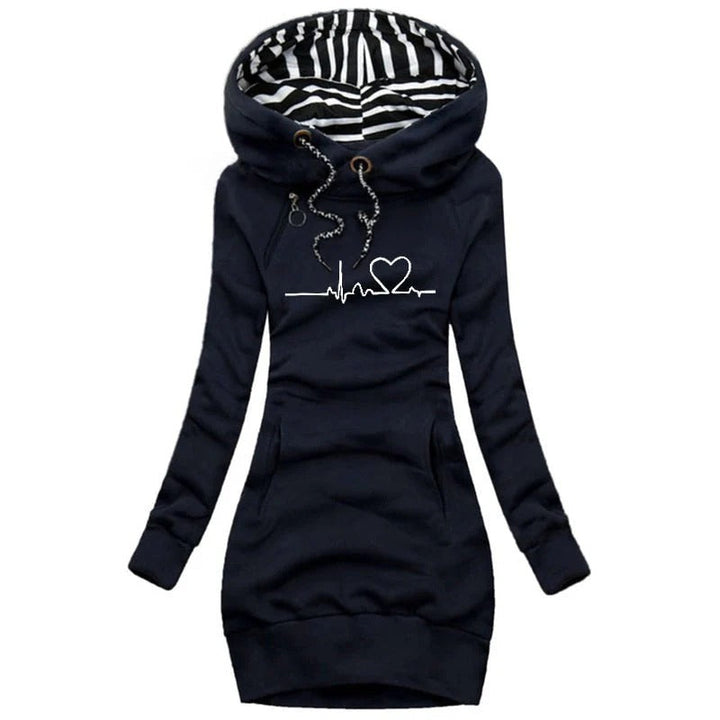 Drune | Kapuzenpullover Kleid Slim Fit Baumwollmischung Bedrucktes Design Lässiger Stil