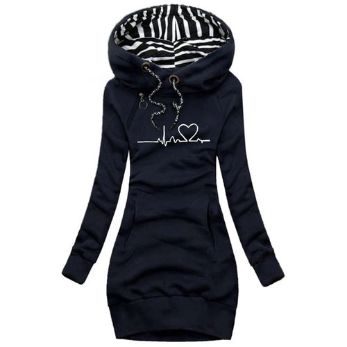 Drune | Kapuzenpullover Kleid Slim Fit Baumwollmischung Bedrucktes Design Lässiger Stil