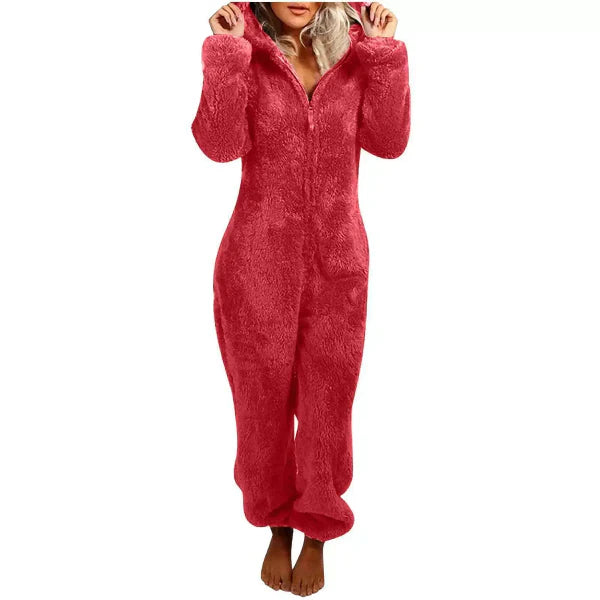 Drune | Damen Teddy Fleece Overall mit Kapuze