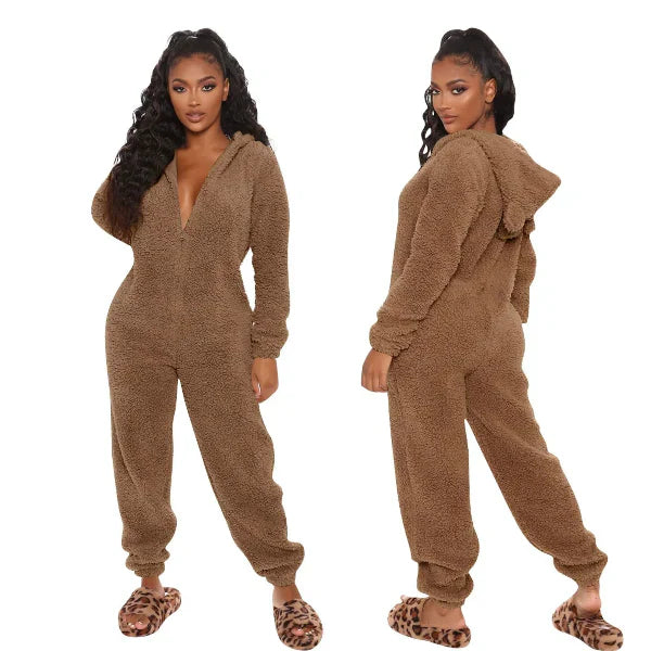 Drune | Damen Teddy Fleece Overall mit Kapuze