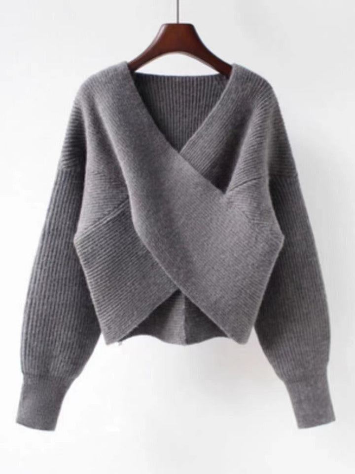 Drune | Übergröße Sweatshirt Strickrib Textur V-Ausschnitt Ballonärmel