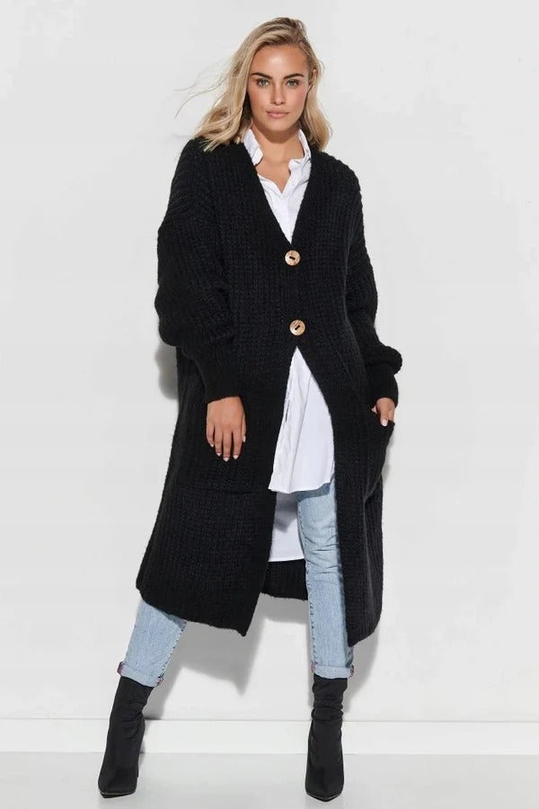Drune | Strickmantel - Oversized Passform - Lange Länge - Knopfverschluss - Große Taschen