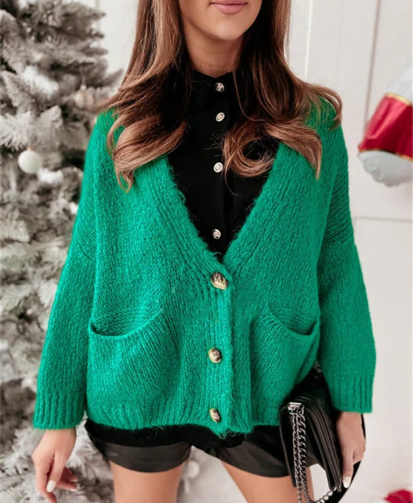 Drune | Strickjacke Übergröße Passform Gestrickt V-Ausschnitt Knöpfe Lässiger Stil