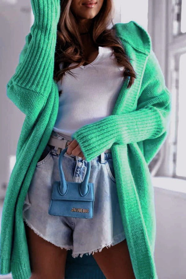 Drune | Strickjacke Gestrickt Übergröße Schnitt Kapuze Offene Vorderseite Gerippte Details