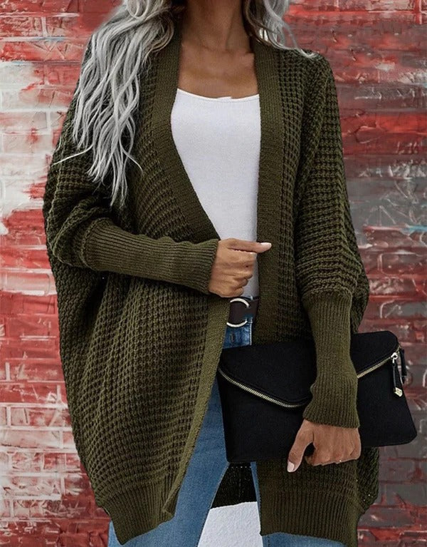 Drune | Strickjacke Gestrickte Waffelstruktur Übergröße Passform Offene Vorderseite Langärmlig