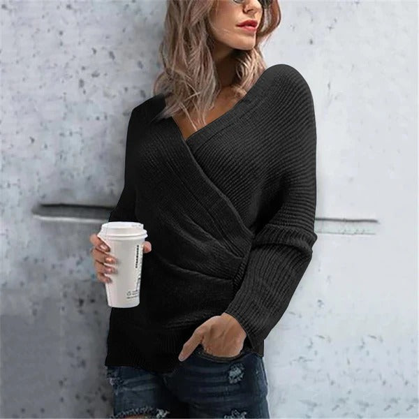Drune | Wickelpullover Strukturstrick V-Ausschnitt Lässige Passform Gerippte Details