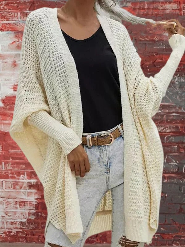 Drune | Strickjacke Gestrickte Waffelstruktur Übergröße Passform Offene Vorderseite Langärmlig