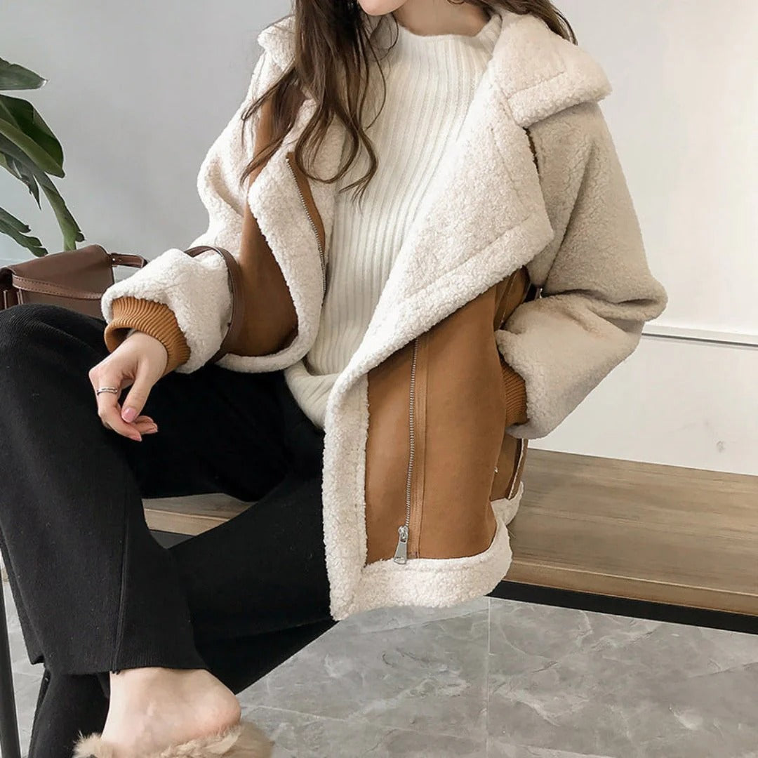 Drune | Warme Damen Teddyjacke mit Weicher Fütterung und Reißverschluss