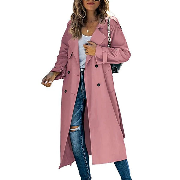 Drune | Trenchcoat Lange Passform Gürtel an der Taille Doppelreiher Klassischer Stil
