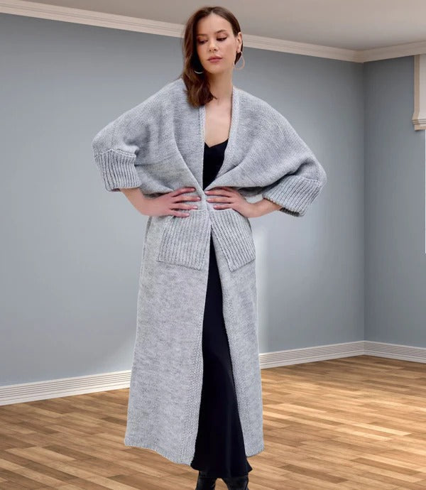 Drune | Strickjacke Übergroß Fit Wolle Look V-Ausschnitt Lange Länge Taschen