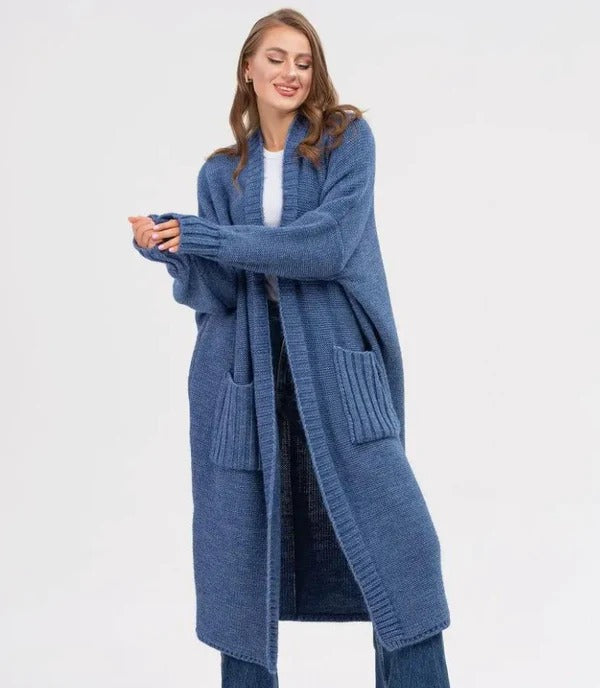 Drune | Strickjacke Gestrickte Woll Optik Übergröße Passform Lang mit Großen Taschen