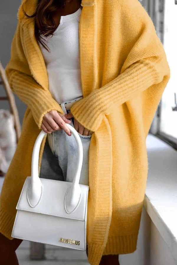 Drune | Strickjacke Gestrickt Übergröße Schnitt Kapuze Offene Vorderseite Gerippte Details