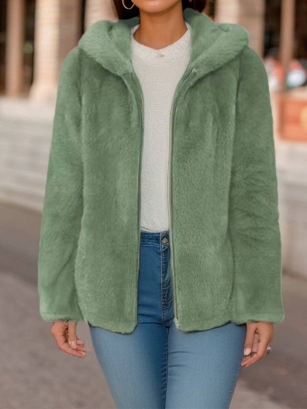 Drune | Weicher Damen Teddyjacke mit Kapuze und Reißverschluss