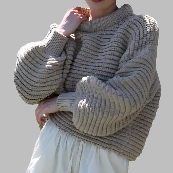 Drune | Strickpullover Übergröße Passform Hoher Kragen Rippstrick Wollmischung