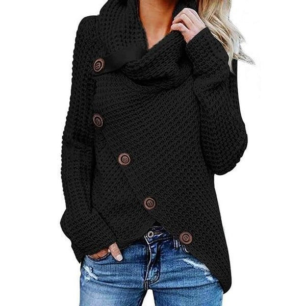 Drune | Sweater - Relaxed Fit - Waffelstrick - Schalkragen - Asymmetrische Knopf-Front