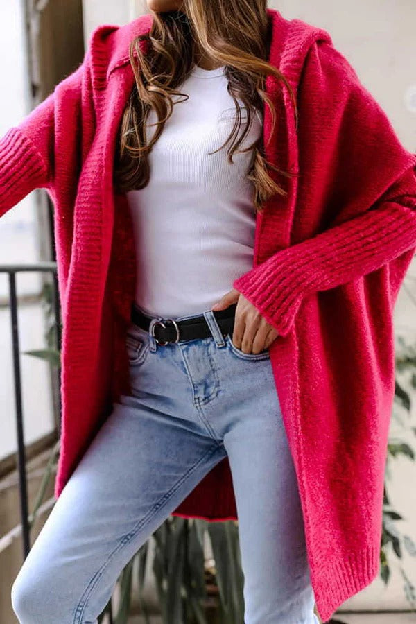 Drune | Strickjacke Gestrickt Übergröße Schnitt Kapuze Offene Vorderseite Gerippte Details