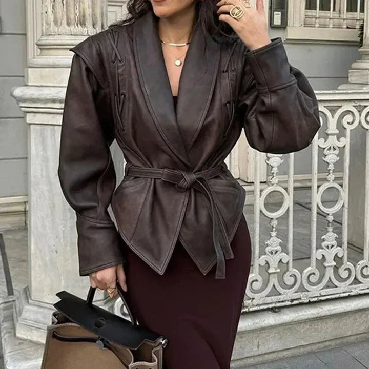 Drune | Damen Lederjacke Taillierte Passform mit Gürtel