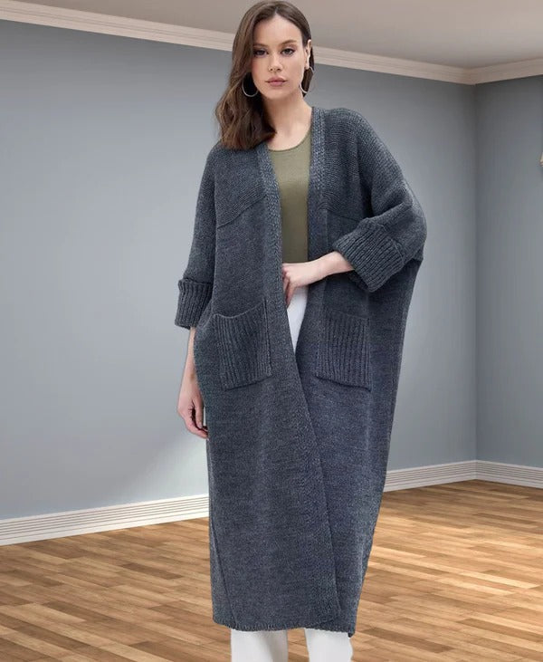 Drune | Strickjacke Übergroß Fit Wolle Look V-Ausschnitt Lange Länge Taschen