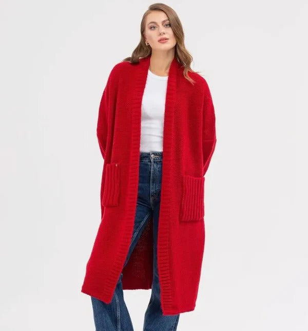 Drune | Strickjacke Gestrickte Woll Optik Übergröße Passform Lang mit Großen Taschen