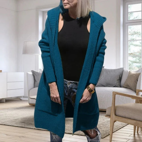 Drune | Strickjacke Übergröße Wollähnliche Strick Kapuze Offene Vorderseite Taschen
