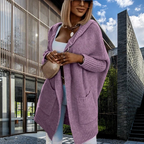 Drune | Strickjacke Übergröße Wollähnliche Strick Kapuze Offene Vorderseite Taschen