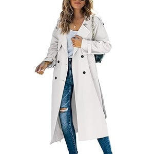 Drune | Trenchcoat Lange Passform Gürtel an der Taille Doppelreiher Klassischer Stil