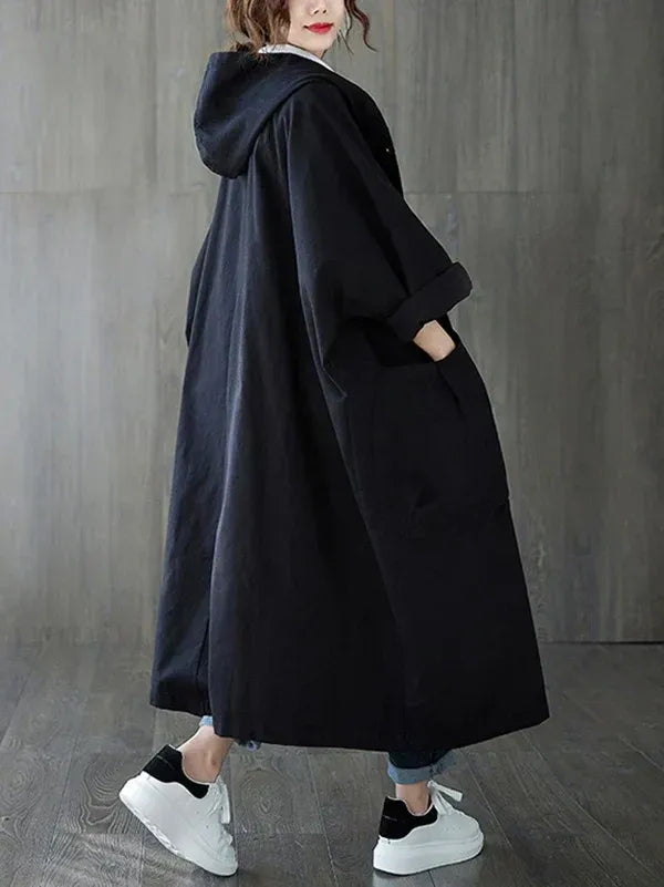 Drune | Trenchcoat Wasserdichtes Material Übergröße Passform Kapuze und Seitentaschen