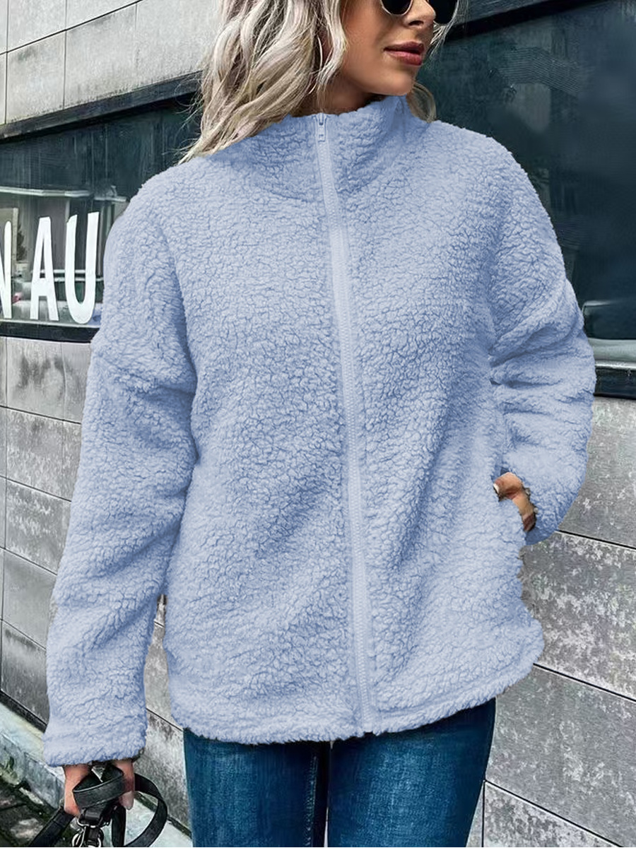 Drune | Damen Fleece Mantel – Oversized Schnitt – Wollmischung – Stehkragen – Reißverschluss vorne