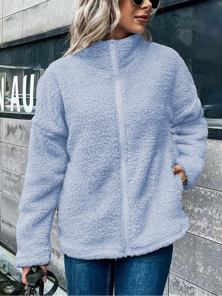 Drune | Damen Fleece Mantel – Oversized Schnitt – Wollmischung – Stehkragen – Reißverschluss vorne