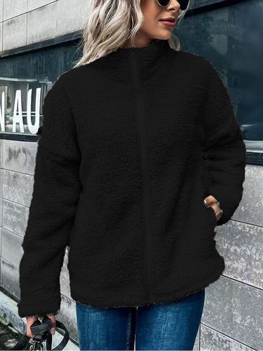 Drune | Damen Fleece Mantel – Oversized Schnitt – Wollmischung – Stehkragen – Reißverschluss vorne