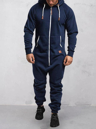 Drune | Jumpsuit Fleece Komfort Lässige Passform Kapuze Voller Reißverschluss Taschen