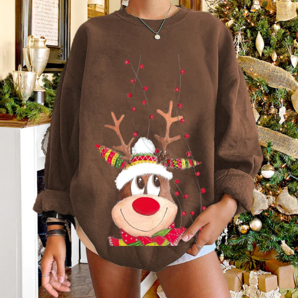 Drune | Pullover Sweatshirt - Lässige Passform - Weiches Strickmaterial - Rentiergrafik - Gerippter Saum