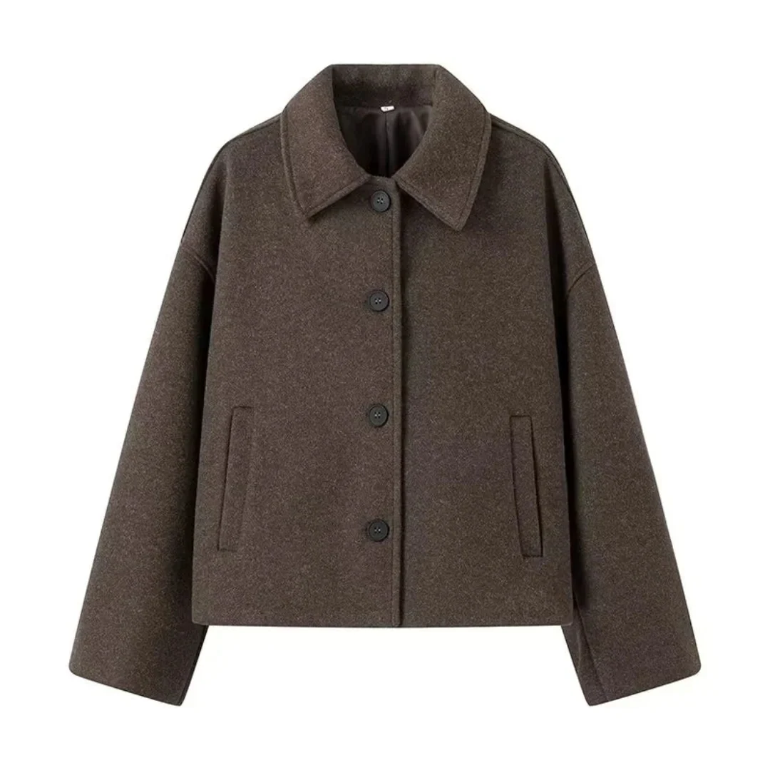 Drune | Cropped Wollmischung Jacke Minimalistische Knopf Down Oberbekleidung