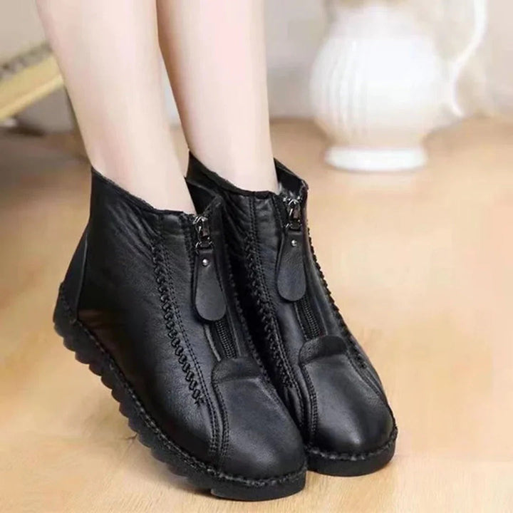 Drune | Stiefeletten Lederlook Vorderer Reißverschluss Chunky Sohle Bequeme Passform