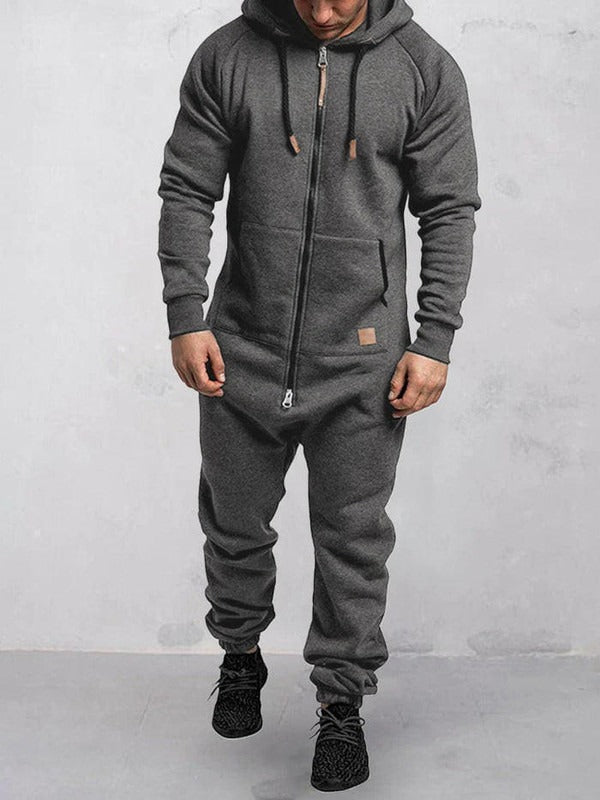 Drune | Jumpsuit Fleece Komfort Lässige Passform Kapuze Voller Reißverschluss Taschen